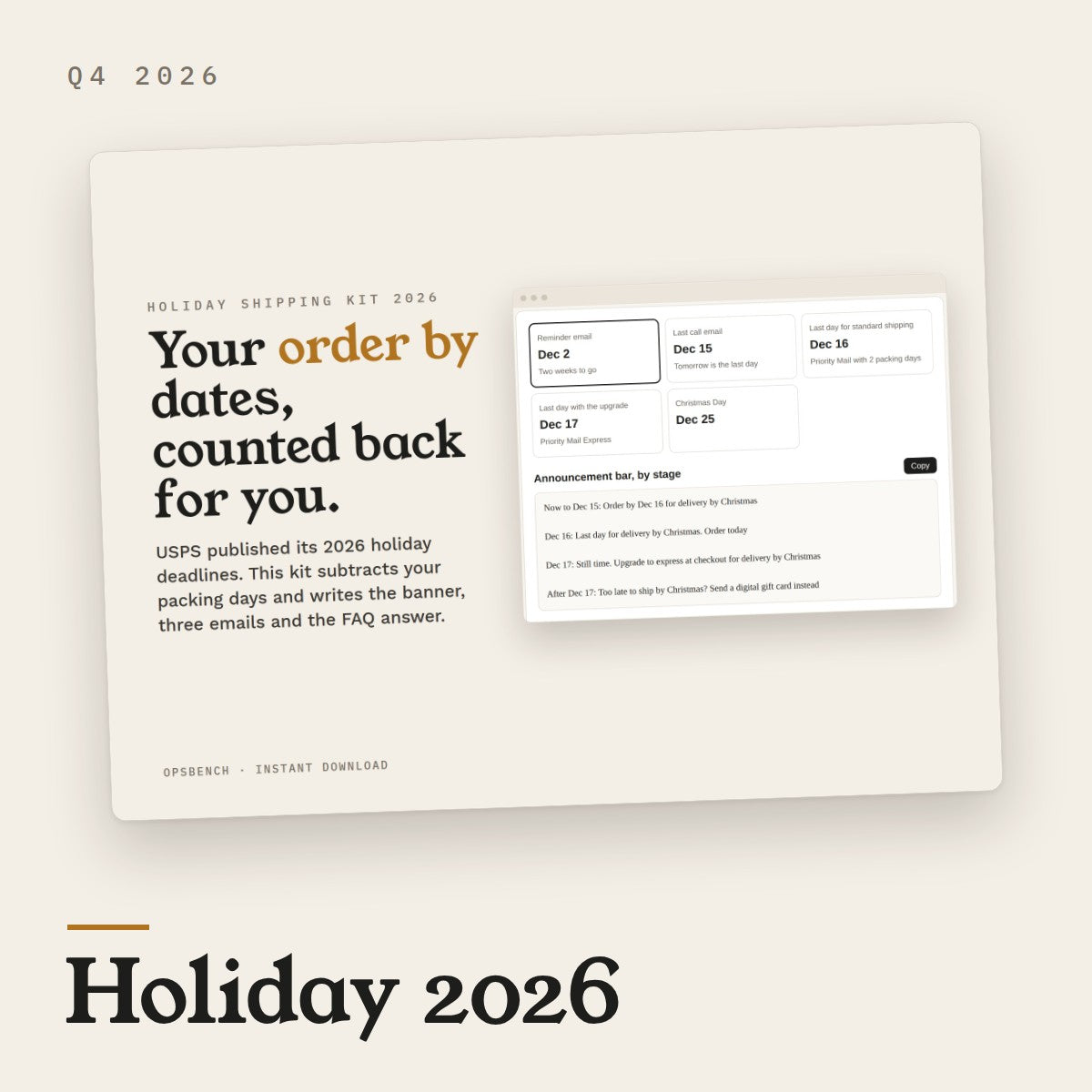 Holiday 2026 kits from Opsbench